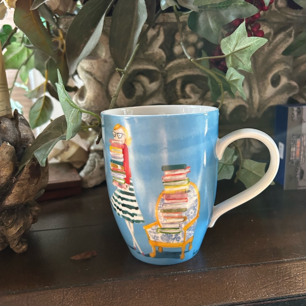 Barnes & Noble Sujean Collectible Book Girl Cat Mug Stacks of Books Reading